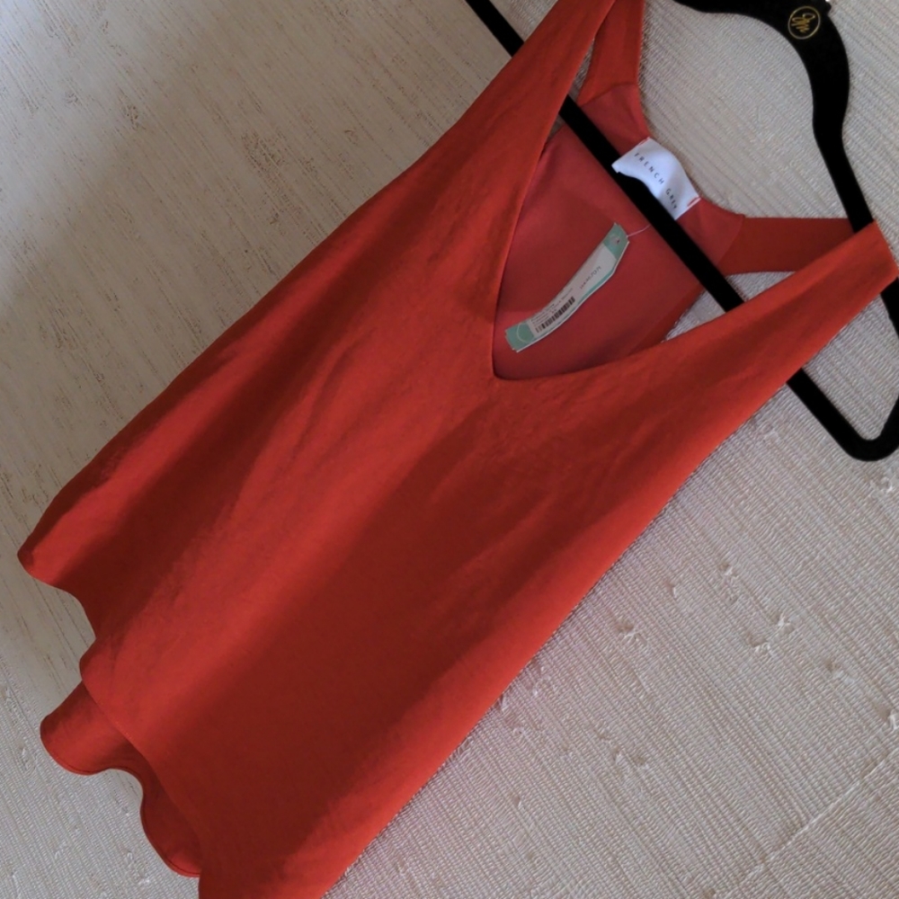French Grey v neck burnt orange top XS lined